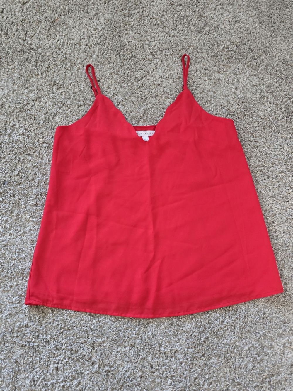 Socialite Red V-Neck Spaghetti Strap Cami Minimalist, Quiet Luxury, Old Money S